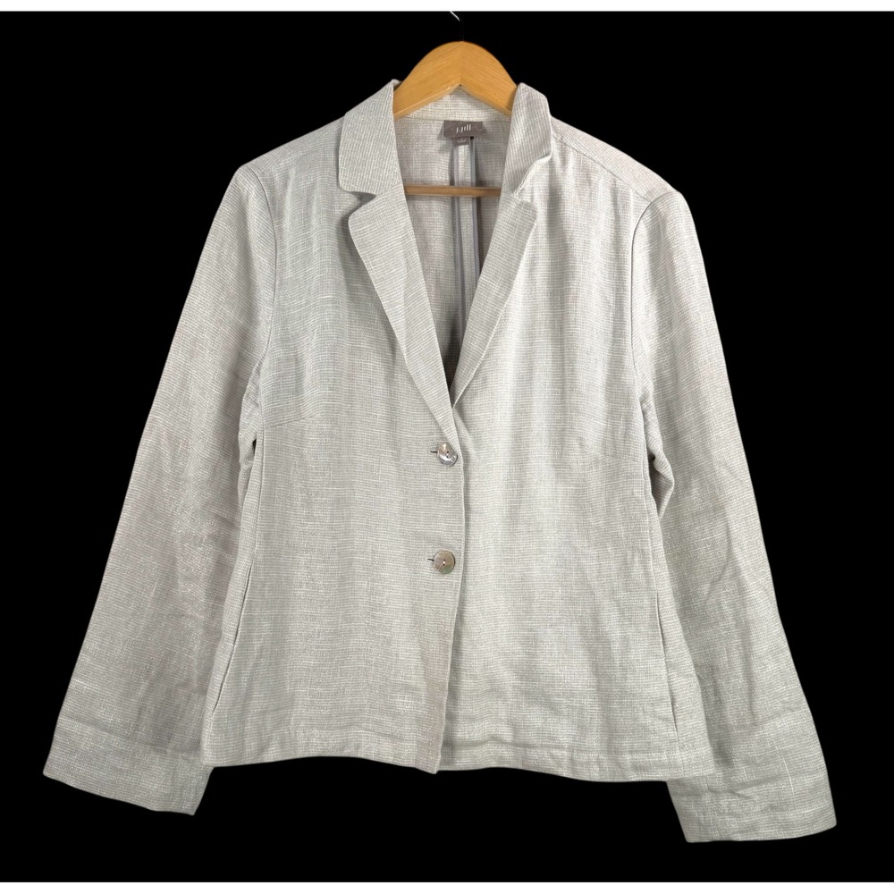 J Jill Linen Blend Blazer Light Grey Metallic lagen look 90s relaxed Size‎ L